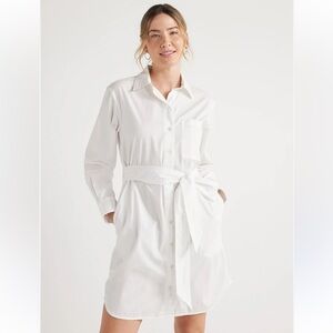 FREE ASSEMBLY White Button down belted shirt dress size S.